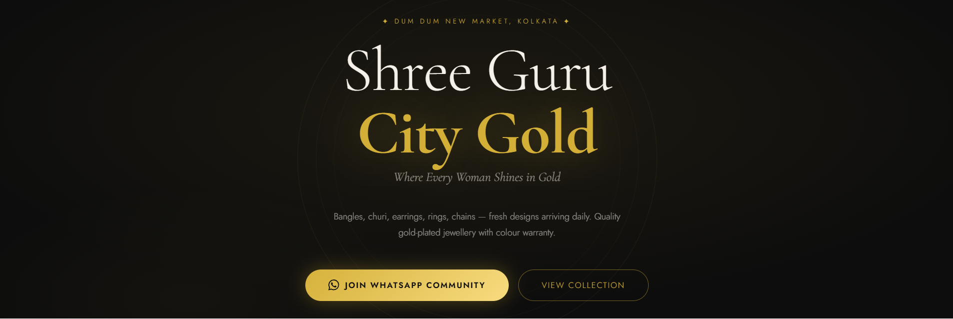 Hero section screenshot of Shree Guru City Gold website